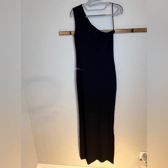 Marcella NYC Sheer Mesh cutout evening  dress in black heavy jersey material - Picture 1 of 3
